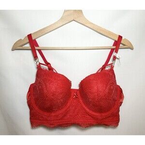 Aerie Real Power Paisley Red‎ Lace Strappy Balconette Bra Women's SIZE 36D NWT